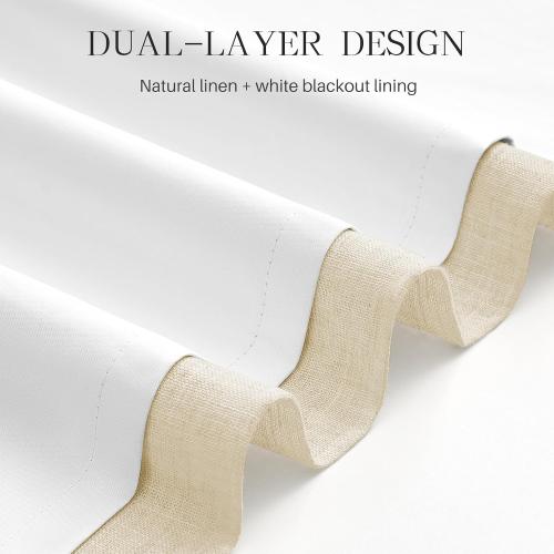Pinch Pleated Curtains 100% Blackout Linen Curtains 95 Inches Long for Bedroom Living Room, Creamy Beige Memory Trained Thermal Insulated Room Darkening Window Drapes with Hooks 2 Panels 40Wx95L