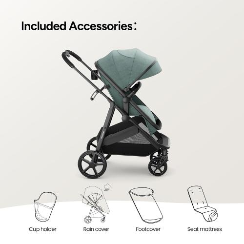 Mompush Wiz 2 in 1 Baby Stroller with Infant Pramette Mode, One Hand Fold Convertible Newborn to Toddler Stroller with Reversible Seat and Large UPF 50  Canopy