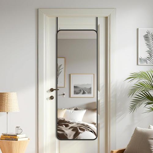 Antok Over The Door Mirror Full Length, 49'' x 14''Wall Mounted Hanging Mirror, Aluminum Alloy Frame, Shatterproof Glass, No Drill Installation for Bedroom, Closet, Bathroom, Dorm, Round Corner,Black ‼️used‼️