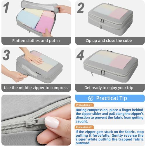 BAGAIL 4 Set/6 Set/8 Set Compression Packing Cubes Travel Accessories Expandable Packing Organizers (Square Mesh, 06-Grey)