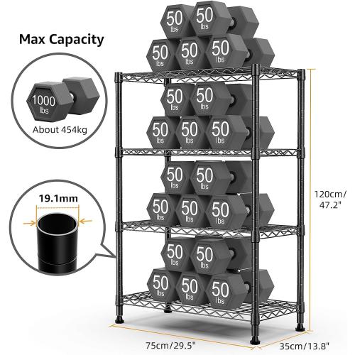 M MZG 1000 lbs Storage Shelving Steel Heavy Duty 4-Tier Utility Shelving Unit Steel Organizer Wire Rack for Home,Kitchen,Office (13.7 D x 29.5 W x 47.2 H)