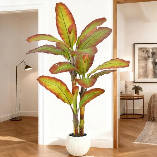 Artificial BananaTree 7FT Tall Large Faux Trees with Realistic Leaves, Fake Banana Floor Potted Artificial Plants for Home Office Living Room Indoor Outdoor Decor (84in,1Pack)