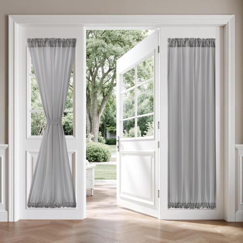 MIULEE Non-See-Through French Door Curtains for Door Window, Privacy Light Filtering Sheer Curtains for Decoration, Window Drapes with Rod Pocket and Tie Back, Grey, 26 x 72 inches, 2 Panels