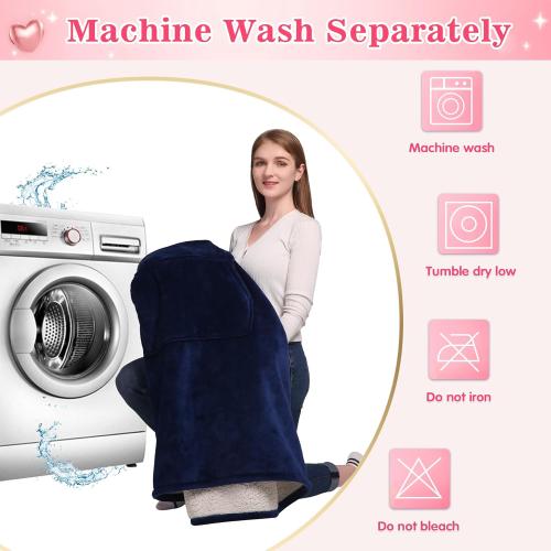 Waitu Oversized Wearable Blanket Sweatshirt Gifts for Women and Men, Soft Sherpa Blanket Hoodie with Sleeves and Pocket, Warm Body Blanket Robe - Navy