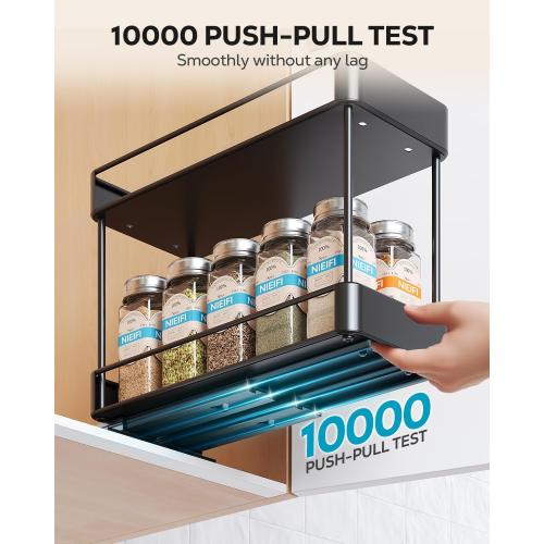 Nieifi Spice Rack Organizer for Cabinet, Vertical Spice Rack Pull Out, Easy to Install, Metal, 4.1''Wx10.35''Dx8.4''H, 2 Pack, 2 Tiers(Black)