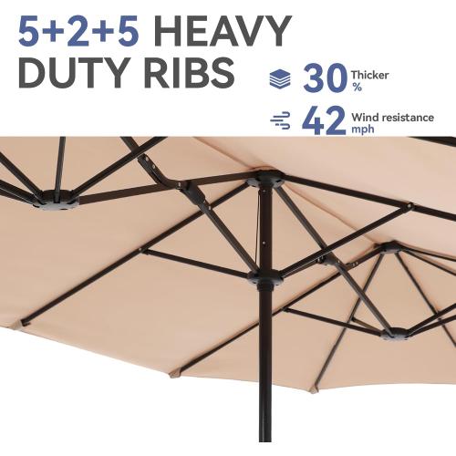 GREEN PARTY 13ft Rectangle Patio Umbrella, Double Sided Outdoor Table Umbrella with Crank & 1.5 Pole, Large Market Umbrella for Poolside Garden Deck Backyard, Beige