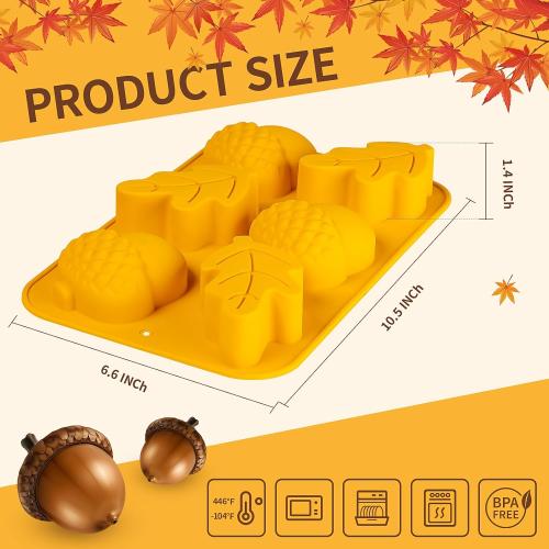3 pack Fall Soap Molds Silicone Acorn Leaf Mold, 3 Pack Fall Autumn Baking Molds for Muffin Mini Cakes Jello Jumbo Chocolate, 3D Thanksgiving Molds for Making Soap Wax Candle