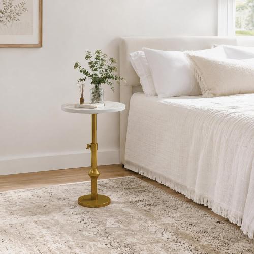 WHGBJA Adjustable Drink Table, Faux Marble Pedestal Side Table, 12“X30