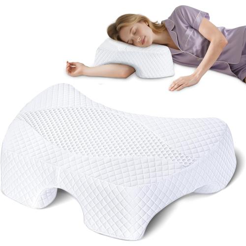 SAHEYER Side Sleeper Pillow with Arm Hole, Memory Foam Shoulder Pillow, Multi-Angle Armholes Pillow for Many Sleeping Positions, Ergonomic Support Pillow for Neck (White)