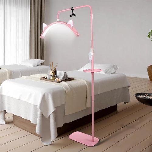 VINGVO Lash Light for Eyelash Tech, Estheticians Light with Adjustable Brightness & Height, Half Moon Lights with Phone Holder, LED Beauty Lamp for Eyelash Extensions, Makeup,