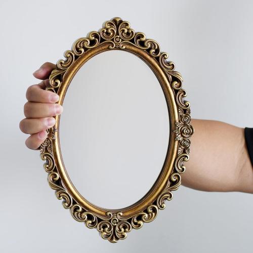 OIGUMR Oval Small Wall Mirror Mirror Vintage Hanging Mirrors for Bedroom Living-Room Dresser Decor (Gold, Frame Size：12 x 8.3 inch)