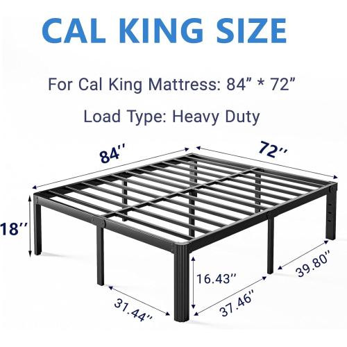 18 Inch High Platform California King Bed Frames No Box Spring Needed, Metal Cal King Bed Frame, Noise Free, Easy Assembly, Heavy Duty, Black