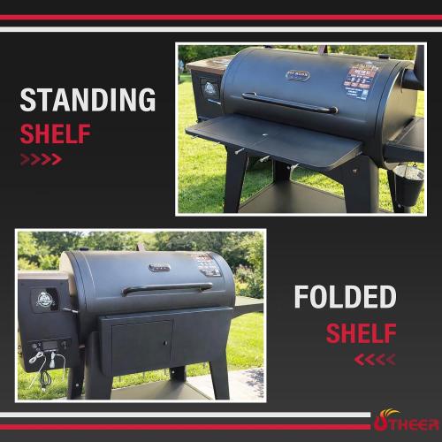 Utheer Upgraded Folding Front Shelf for Pit Boss Austin XL 1000 & Savannah 1500 Pellet Grills, 29.5 × 13.7 Heavy-Duty BBQ Prep Table with Cutting Board, Foldable Basin, Lid & 5 Hooks, 60-LB Load