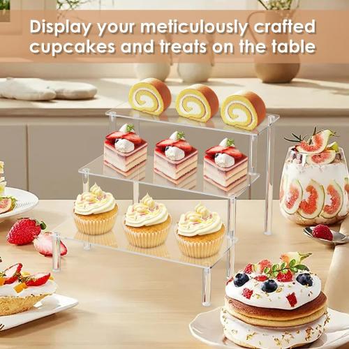 Acrylic Display Risers,Clear Display Risers Stand Small Mini Shelf 3 Tiered Cupcake Stand for Food Desserts Stand Shelves for Party Perfume Organizer Toys Figures Collections Cosmetic Products Tabletop Use
