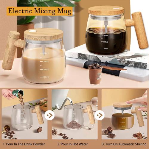Self Stirring Mug, 400mL Electric Mixing Cup High Borosilicate Glass Self Stirring Coffee Mug Suitable for Coffee/Milk/Protein Powder