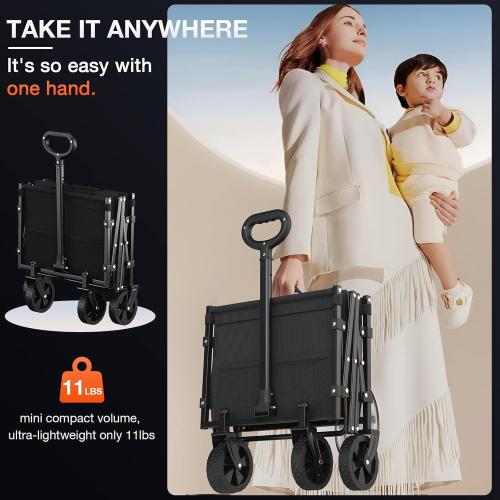 Foldable Wagon with Extended Tailgate: Collapsible Large Capacity Folding Wagon - Heavy Duty Utility Carts for Shopping,Garden,Sports,Groceries,Apartment,Camping,Outdoor - Black