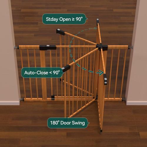 Babelio 29-48 Metal Baby Gate with Brown Wood Pattern, Auto Close Dog Gate PressGuard P7 for The House, Stairs and Doorways, Pressure Mounted Pet Gate with Door, Safety Gate for Child and Pets