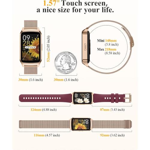 Fitness Tracker Watch for Women Men, Step Counter Compatible with iPhone Android, IP68 Waterproof Activity Tracker with Sleep Monitor, 110  Sports (Classic, Gold, 1.57)