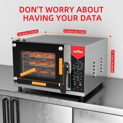 CROSSON 23L Quarter-Size Convection Oven,3-Tier Commercial Toaster oven w/Front Glass Door,3 set of Wire Racks,120 Minutes Timer and Interior Light, 120V/1600W Countertop Conventional Oven