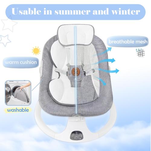 GREY AND WHITE Baby Swing for Infants & Toddlers, Electric Bouncer with Remote Control, 3 Seat Positions, 5 Speeds, 5-Point Harness, Grey