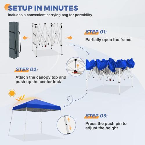 COOS BAY 10x10 Pop Up Canopy Tent, Portable Outdoor Shelter with Carry Bag for Tailgate, Party, Beach, Picnic, and Camping, 10x10 Base 8x8 Top, Blue