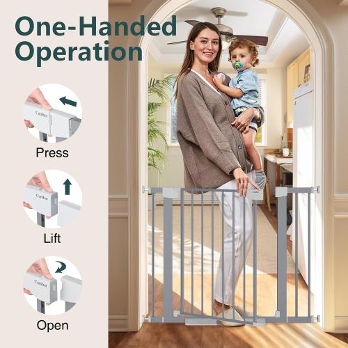 Cumbor 29.7-40.6 Baby Gate for Stairs, Mom's Choice Awards Winner-Dog Gates for Doorways, Pressure Mounted Auto-Close Pet Gates for Dogs Indoor, Safety Child Gate with Easy Walk Thru Door, Gray