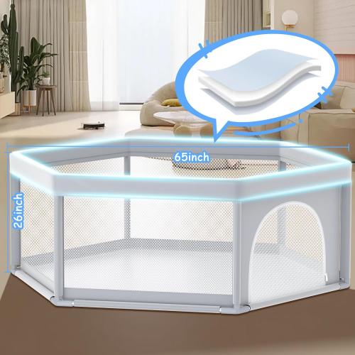 55x55 Inch Hexagonal Baby Playpen, Playpen for Babies and Toddlers, Baby Play Pen Design with External Zipper Gate, Baby Play Yard with Non-Slip Suction Cups on The Bottom, Baby Fence