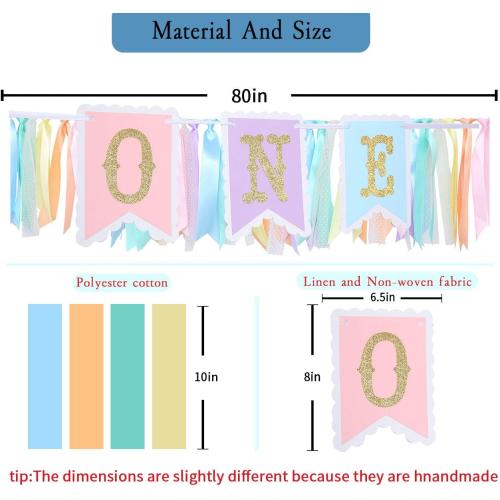 Rainbow High Chair Banner for 1st Birthday - Baby Girl Smash Cake for Photo Props, First Birthday Photo Background, Macarons Color(Rainbow High Chair Banner)