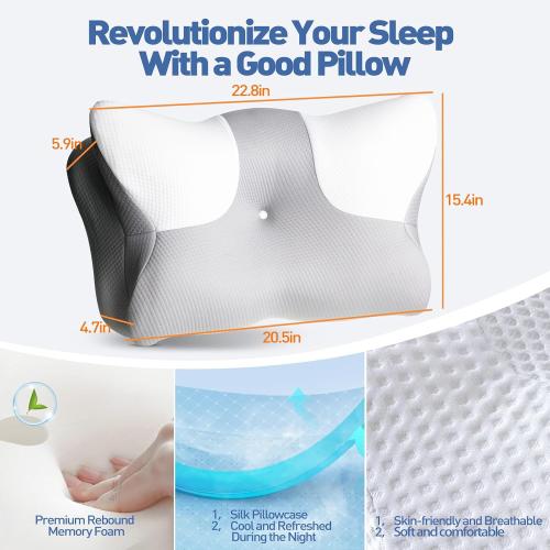 Cervical Neck Pillow for Pain Relief,Ergonomic Side Sleeper Pillow for Neck Support, Contour Pillow Orthopedic Bed for Back Stomach Sleepers,Neck Pillow for Sleeping