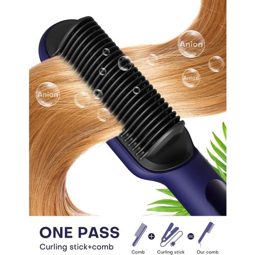 Pro Ionic Hair Straightener Brush for Women - 9 Temp Settings with LED Display, 20s Fast Heat (250°F-410°F), Dual Voltage & Travel Bag for Frizz-Free Salon Finish