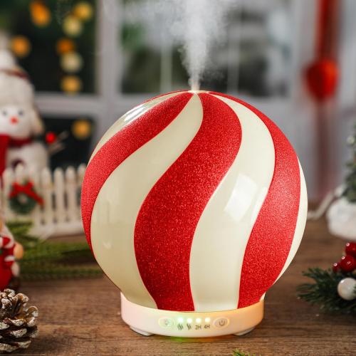 Christmas Essential Oil Diffuser Gift, 120ml Cute Ceramic Candy Cane Aromatherapy Humidifier, Holiday Xmas Home Table Decor, Peppermint Decoration for Home Office, Christmas Stocking Stuffer