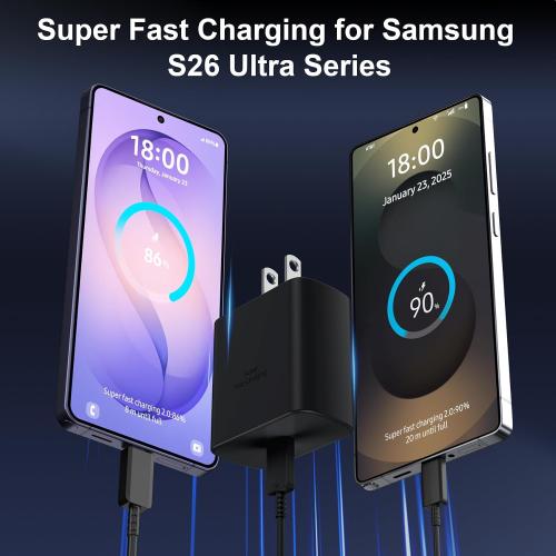 60W USB C Super Fast Charger Type C Charger Fast Charging Android Phone Charger Block with 10FT Type C Charging Cable for Samsung Galaxy S26 Ultra/S26/S26 /S25/S25 Ultra/S25 /S24 Ultra/S23 Ultra/S22
