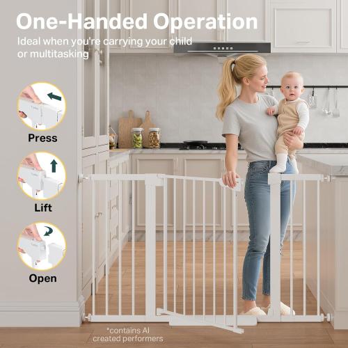 Cumbor 29.7–51.5 Extra Wide Baby Gate for Stairs, Pressure-Mounted Dog Gates for Doorways & Hallways, Auto-Close Walk-Through, No-Trip Design, Child Proof Safety, Dog/Pet Gate for Indoor Use, White