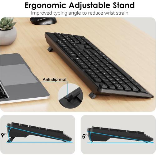 BKA BYA Wireless Keyboard and Mouse Combo,Full Size Quiet Keyboard and Mouse, 2.4GHz USB Receiver, Cordless Silent Keyboard and Mouse for PC, Windows, MAC, Laptop, Black