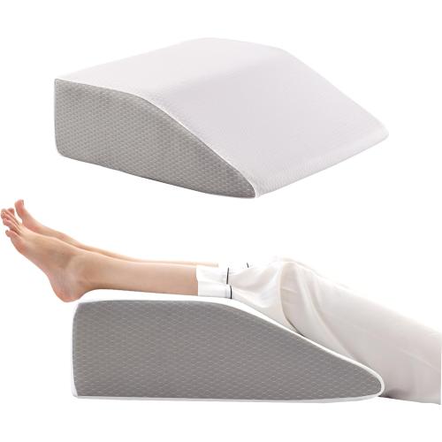 Leg Pillow, 8inch Leg Elevating Pillow for After Surgery, Blood Circulation, Leg Wedge Pillow for Side Sleeping, Leg Rest for Swelling, Cooling Gel Memory Foam Top, White/Grey