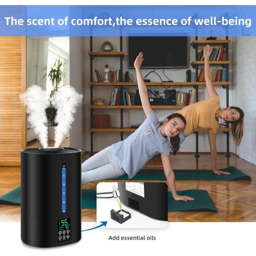 6L Humidifiers for Bedroom Large Room Home,Cool and Warm Humidifier for Baby and Plants Hot Mist Top Fill Desk Humidifiers Oil Diffuser,Quiet,Adjustable Mist,360°Nozzle-Black(2026 Upgraded)