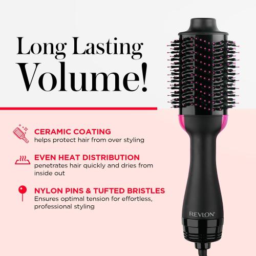 REVLON One-Step Volumizer Hair Dryer and Styler – Easy Salon-Style Blowouts – Less Frizz, More Shine, and Reduced Heat Damage, for All Hair Types and Lengths (Black)