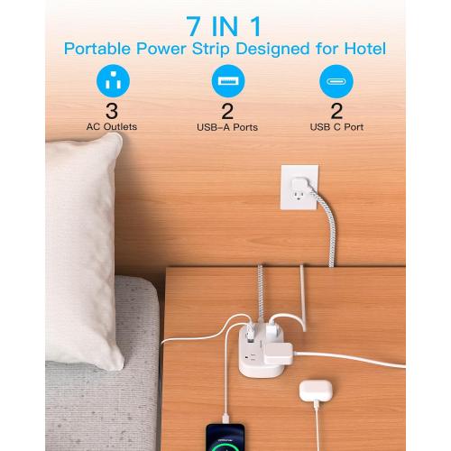 Cruise Essentials 2025,One Beat Travel Power Strip with USB C,Flat Plug Extension Cord with 3 Outlets 4 USB Ports(2 USB C),5 ft Desk Wall Outlet Extender,Non Surge Protector for Cruise,Dorm Room,ETL