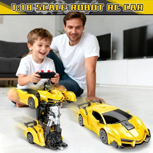 MISSING REMOTE RC Car, Remote Control Car for Boys 4-7 8-12 Gifts,1:18 Transform Robot Toy Car with 360° Rotating Led Lights & One Button Deformation,Kids Transform Toys for 3 4 5 6 7 8 9 10 Years Old