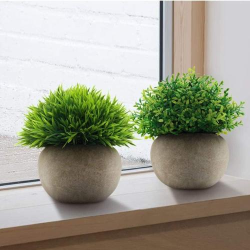 Velener 2Pcs Mini Artificial Boxwood Topiary Faux Plants Indoor- Small Fake Plants Decor Magnolia Home Office Desk Cubicle Farmhouse Kitchen Bookshelf Bedroom Bathroom Decor, Aloe Vera Zen Garden