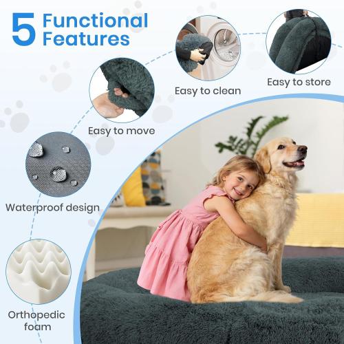 Human Dog Bed Fits You and Pets, Washable 10 CM Thick Memory Foam Dog Bed with Plump Pillow, Blanket, Strap 78x51x12,Darkgrey
