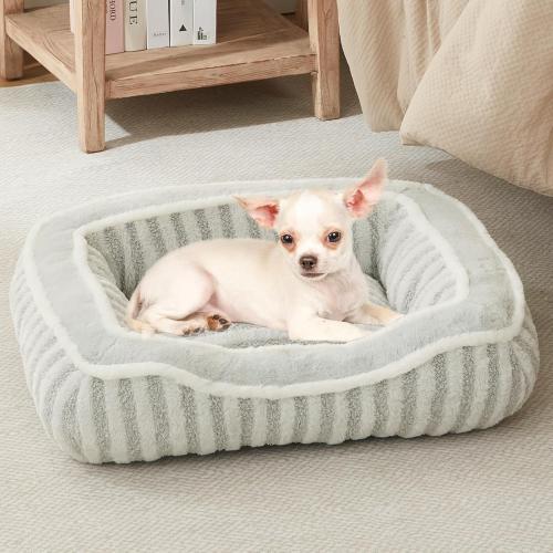 Dog Bed for Extra Small Dogs Breeds,Cat Bed,Puppy Kennel Bed with Pillow,Washable Deluxe Plush Dog Crate Beds,Comfy Durable Rectangular Pet Sleeping Bed & Non-Slip Bottom,Grey (19X16)