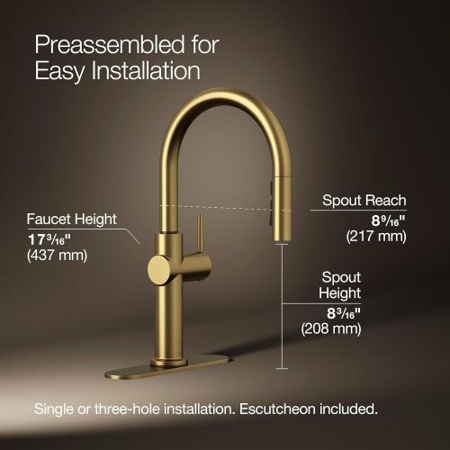 KOHLER 22972-2MB Crue Pull Down Kitchen Faucet, Pull-Down Sprayer, Vibrant Brushed Moderne Brass