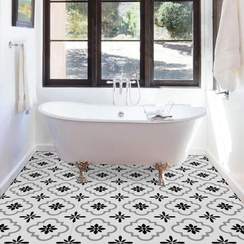 24pcs Floor Tile Stickers Peel and Stick Backsplash Wall Tiles Decals Self-Adhesive Subway Sticker for Kitchen Bedroom Bathroom Fireplace Laundry Decoration 7.87*7.87,Black & White