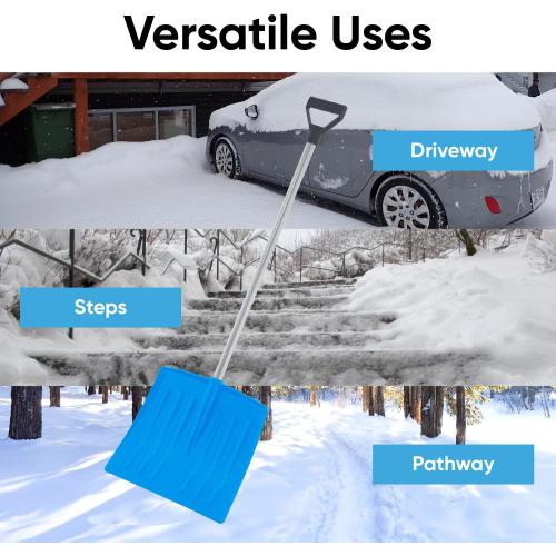 Superio Kids Snow Shovel Plastic Small Shovel for Snow Removal with Wooden Handle Heavy Duty 12 Blade, Blue 3 Pack