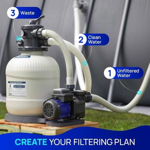 Size  16in Sand Filter Pump for Above Ground Pool with Timer, 3/4 HP Pool Pumps Above Ground 3800 GPH for Pools up to 16000 GAL, Pool Filter with 6-Way Valve, Improved Circulation and Filtration