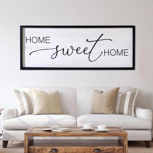 Black 40x15 Home Sweet Home Decorative Rustic Sign & Plaque Framed Wall Art for Couples, 40''×15'' Vintage Farmhouse Wooden Horizontal Home Sweet Home Wall Decor Above Bed, Cottagecore Wedding Gift