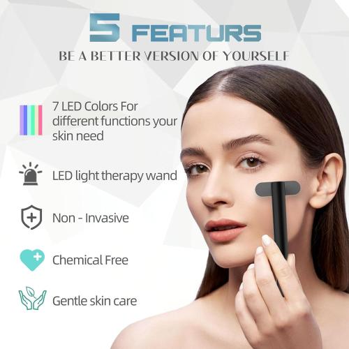 Fxtiaa Led-Light-Therapy, 7 Color Face Skincare Wand with Facial Massager LED Face Skin Rejuvenation for Face & Neck & Eye Skincare Equipment Red Light Wand