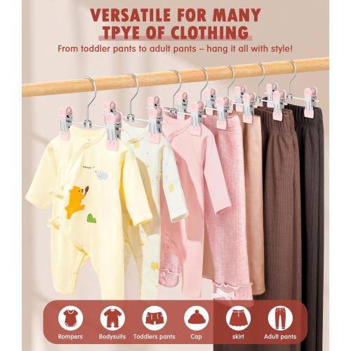 DOIOWN 10 Pack Baby Pants Hangers with Clips, Toddler Non-Slip Space Saving Hangers for Pants, Skirts, Clothes - Baby Essentials Closet Organizer