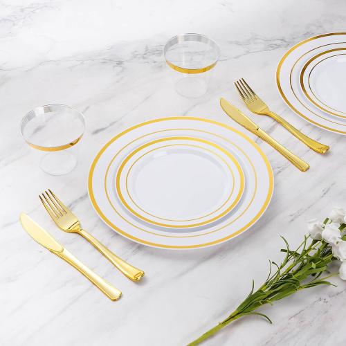Goodluck 600 Pieces Gold Disposable Plastic Plates for 100 Guests
